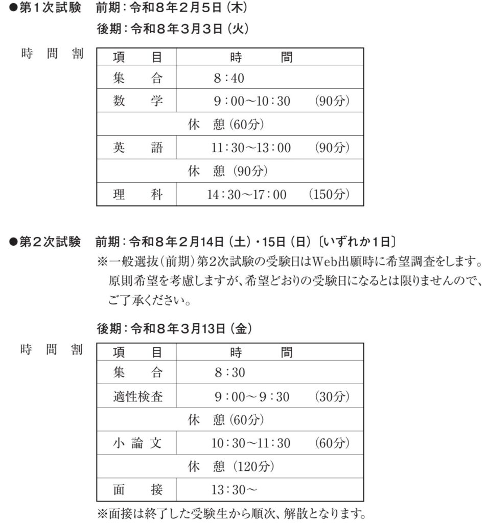 聖マリアンナ医科大学 2026 一般選抜当日の時間割など
