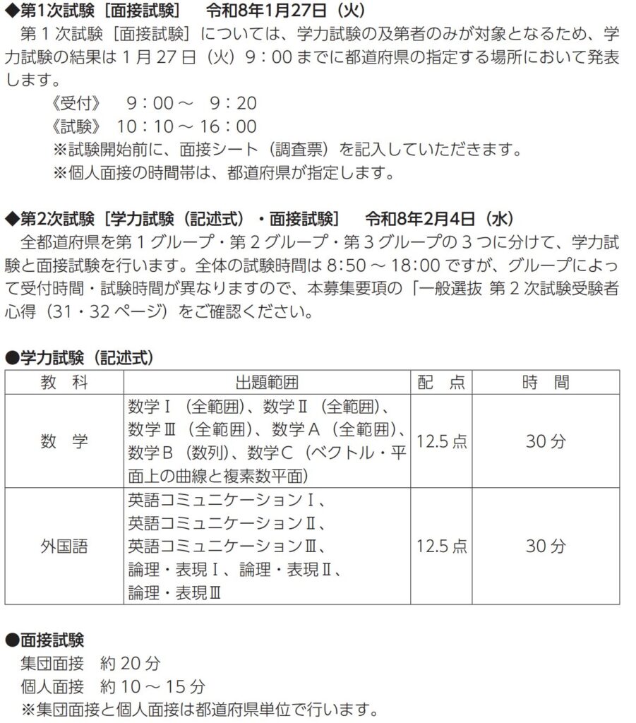 自治医科大学 2026 一般選抜 二次 当日の時間割など①